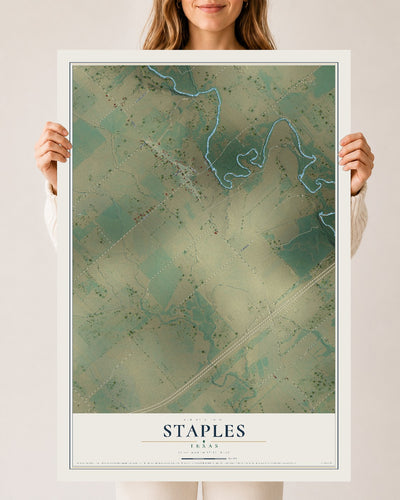 Map of Staples, Texas, 24 x 36 inch unframed archival matte print