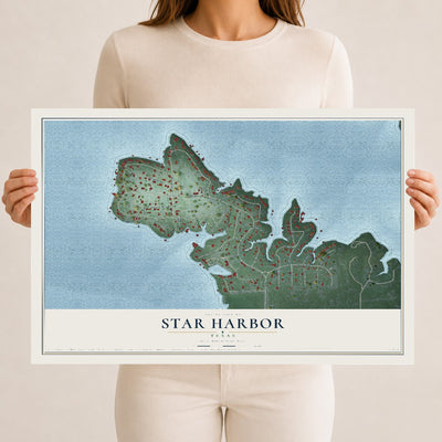 Map of Star Harbor, Texas, 12 x 18 inch unframed archival matte print