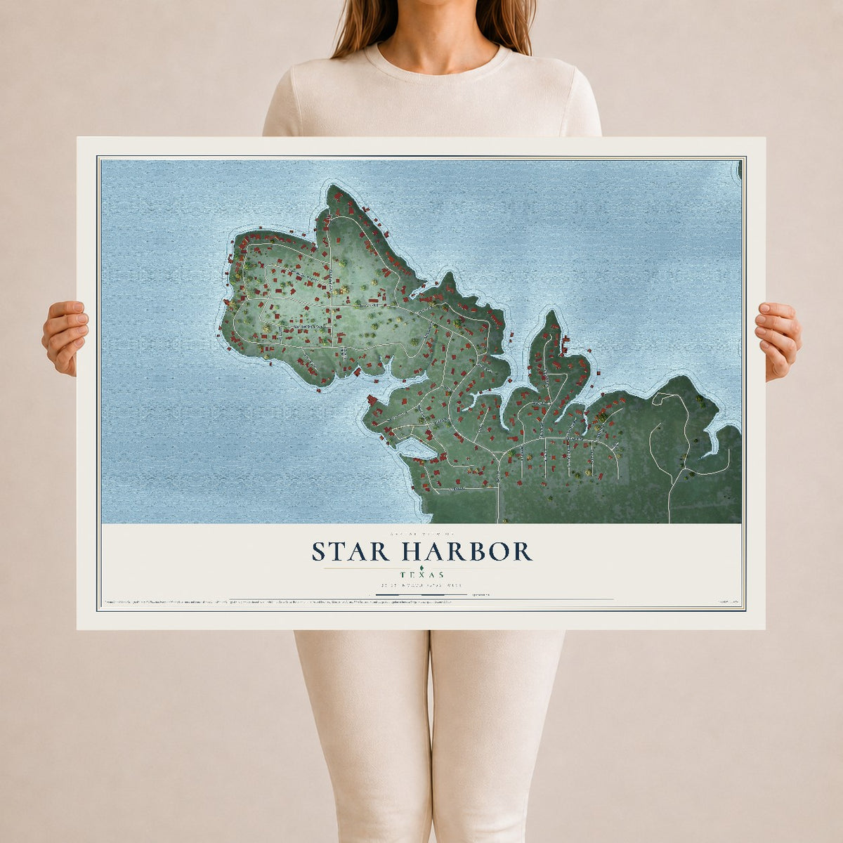 Map of Star Harbor, Texas, 24 x 36 inch unframed archival matte print