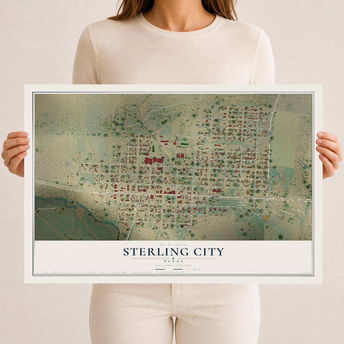 Map of Sterling City, Texas, 12 x 18 inch unframed archival matte print