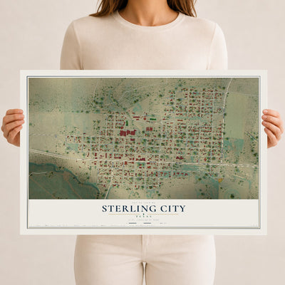 Map of Sterling City, Texas, 12 x 18 inch unframed archival matte print