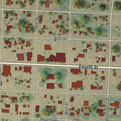 Close-up of the map of Sterling City, Texas print showing street and building detail