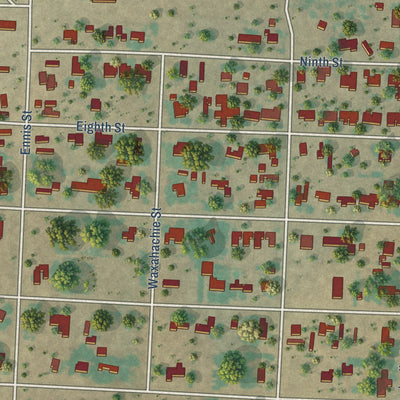 Second close-up of the map of Sterling City, Texas print showing more streets and buildings