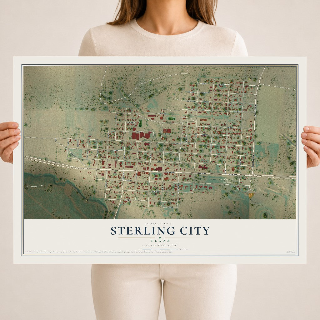 Map of Sterling City, Texas, 18 x 24 inch unframed archival matte print
