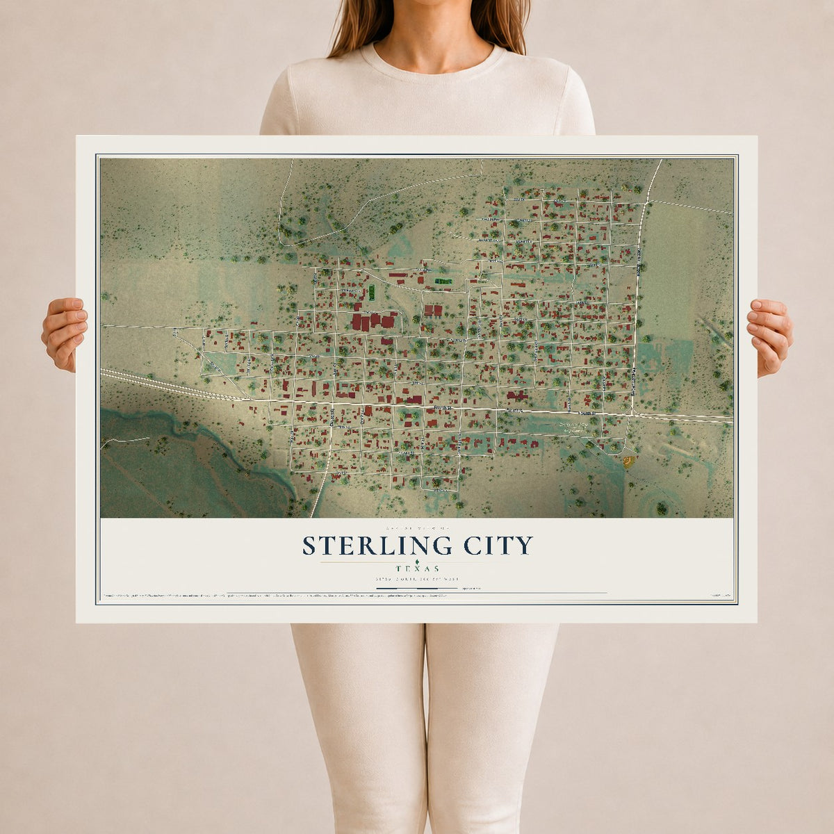 Map of Sterling City, Texas, 24 x 36 inch unframed archival matte print