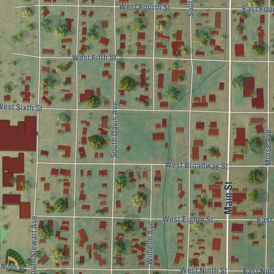 Close-up of the map of Stinnett, Texas print showing street and building detail