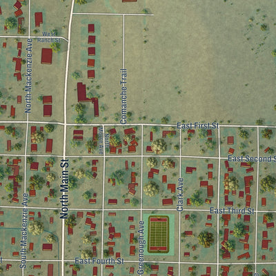 Second close-up of the map of Stinnett, Texas print showing more streets and buildings