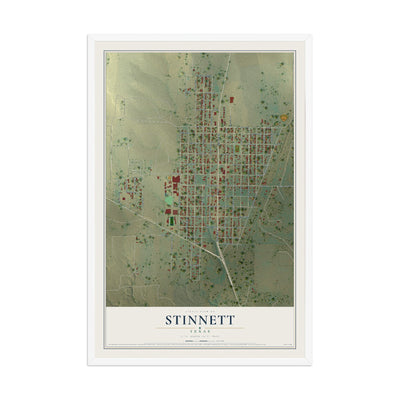 Map of Stinnett, Texas, 12 x 18 inch print in a white wood frame