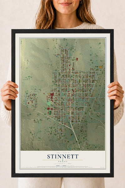 Map of Stinnett, Texas, 18 x 24 inch print in a black wood frame