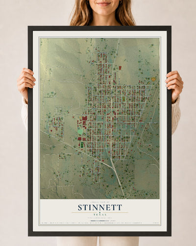 Map of Stinnett, Texas, 24 x 36 inch print in a black wood frame