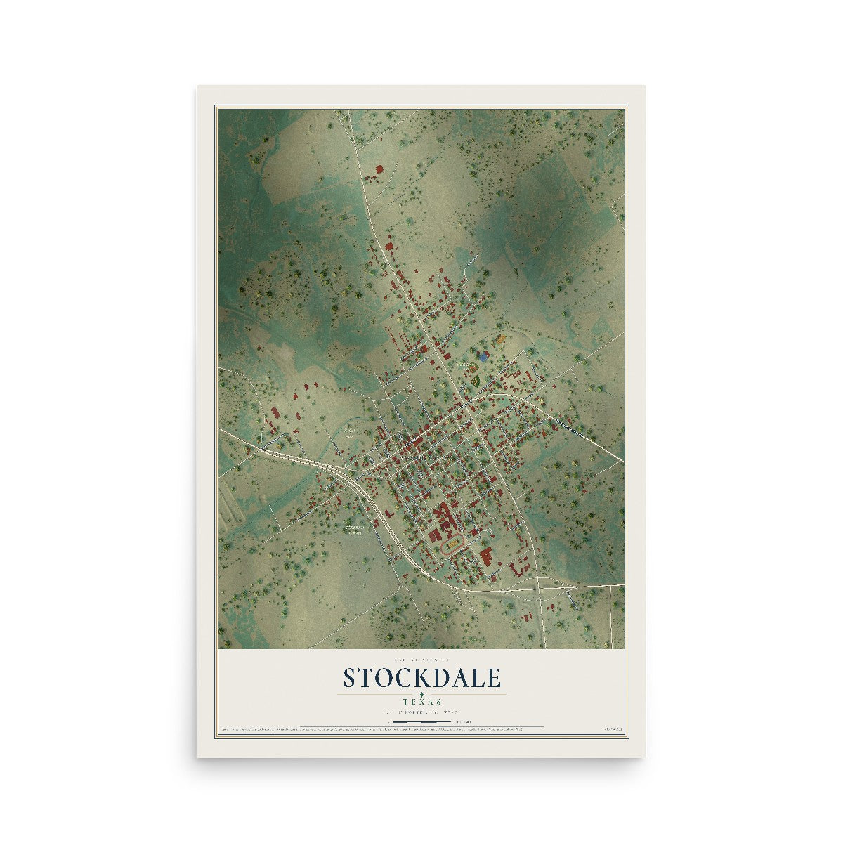 Map of Stockdale, Texas, 12 x 18 inch unframed archival matte print