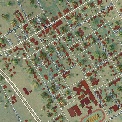 Close-up of the map of Stockdale, Texas print showing street and building detail