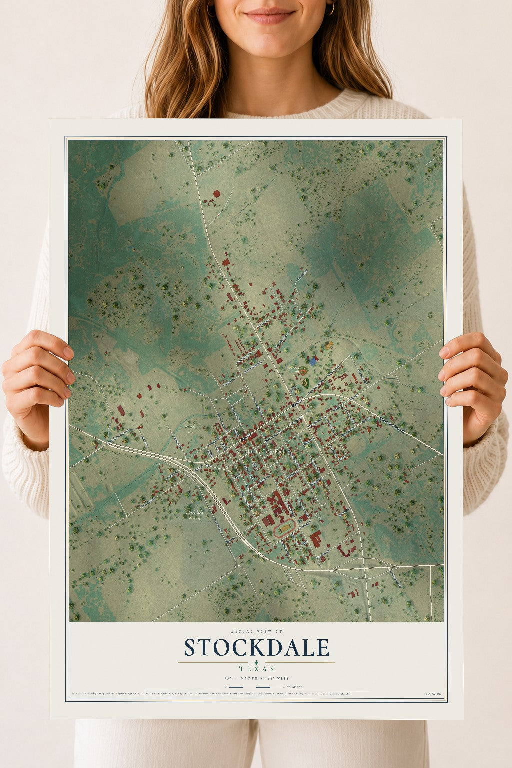 Map of Stockdale, Texas, 18 x 24 inch unframed archival matte print