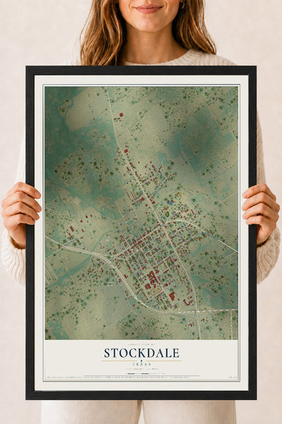 Map of Stockdale, Texas, 18 x 24 inch print in a black wood frame