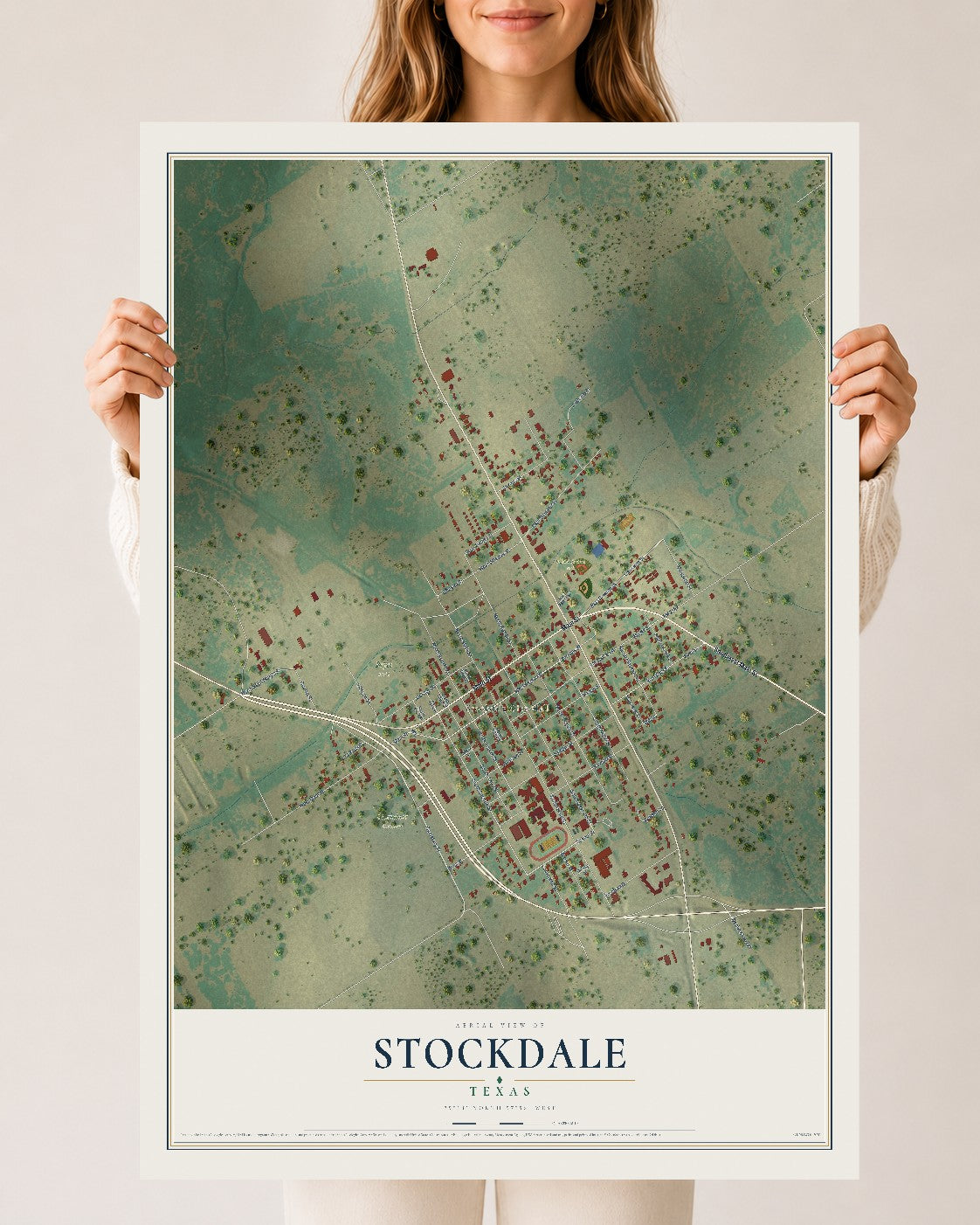 Map of Stockdale, Texas, 24 x 36 inch unframed archival matte print