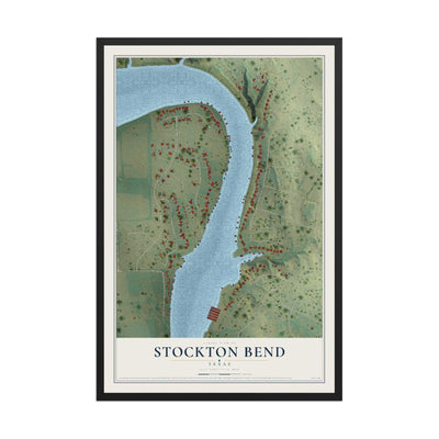 Map of Stockton Bend, Texas, 12 x 18 inch print in a black wood frame