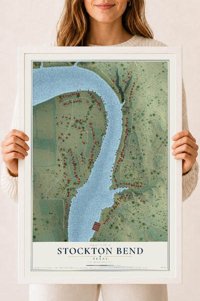 Map of Stockton Bend, Texas, 18 x 24 inch print in a white wood frame