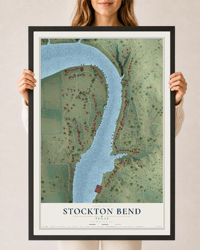 Map of Stockton Bend, Texas, 24 x 36 inch print in a black wood frame