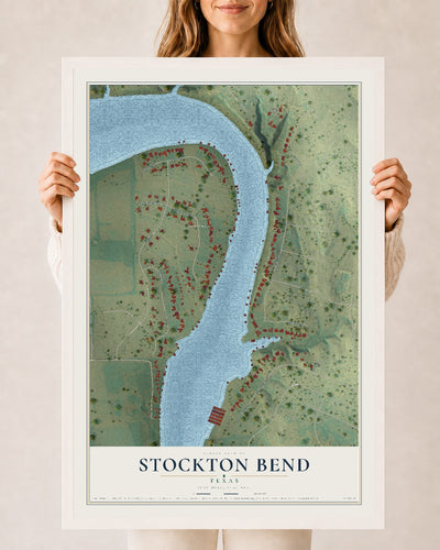 Map of Stockton Bend, Texas, 24 x 36 inch print in a white wood frame
