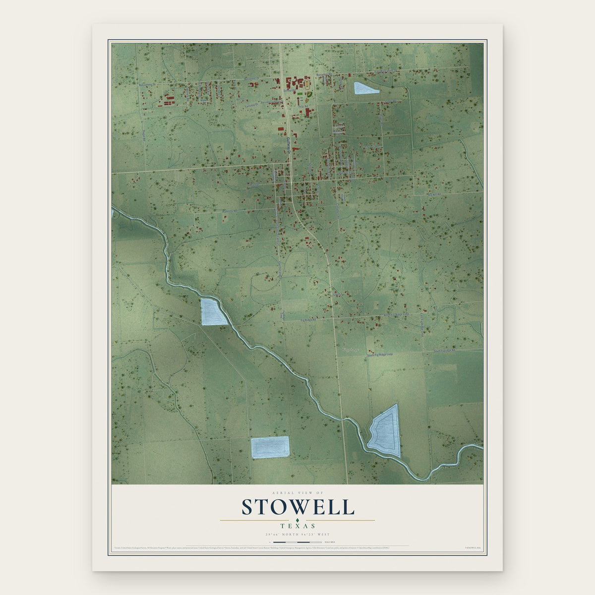 Stowell, Texas map print, the full design
