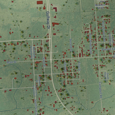 Close-up of the map of Stowell, Texas print showing street and building detail
