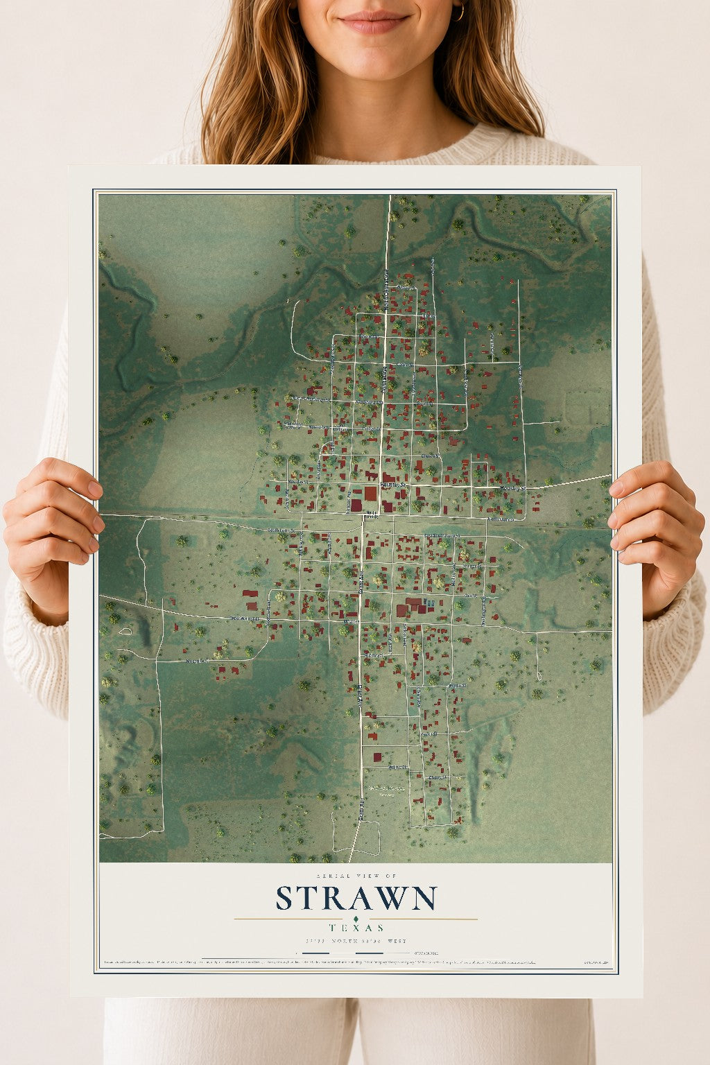 Map of Strawn, Texas, 18 x 24 inch unframed archival matte print