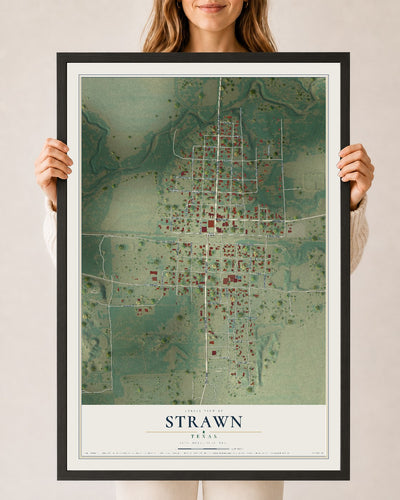 Map of Strawn, Texas, 24 x 36 inch print in a black wood frame