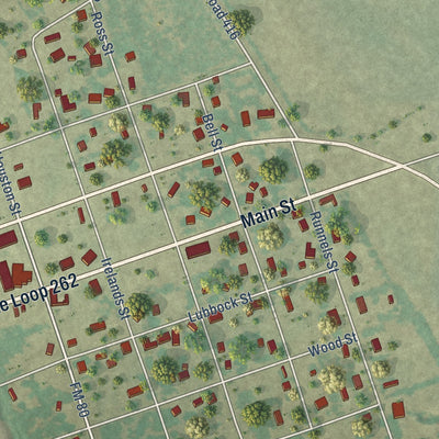 Close-up of the map of Streetman, Texas print showing street and building detail