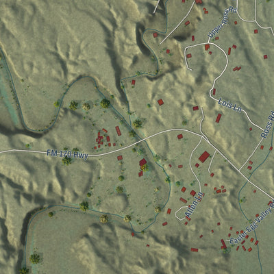 Close-up of the map of Study Butte, Texas print showing street and building detail