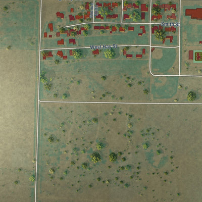 Second close-up of the map of Sudan, Texas print showing more streets and buildings