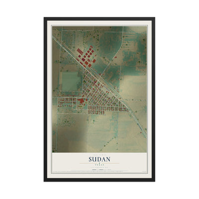 Map of Sudan, Texas, 12 x 18 inch print in a black wood frame