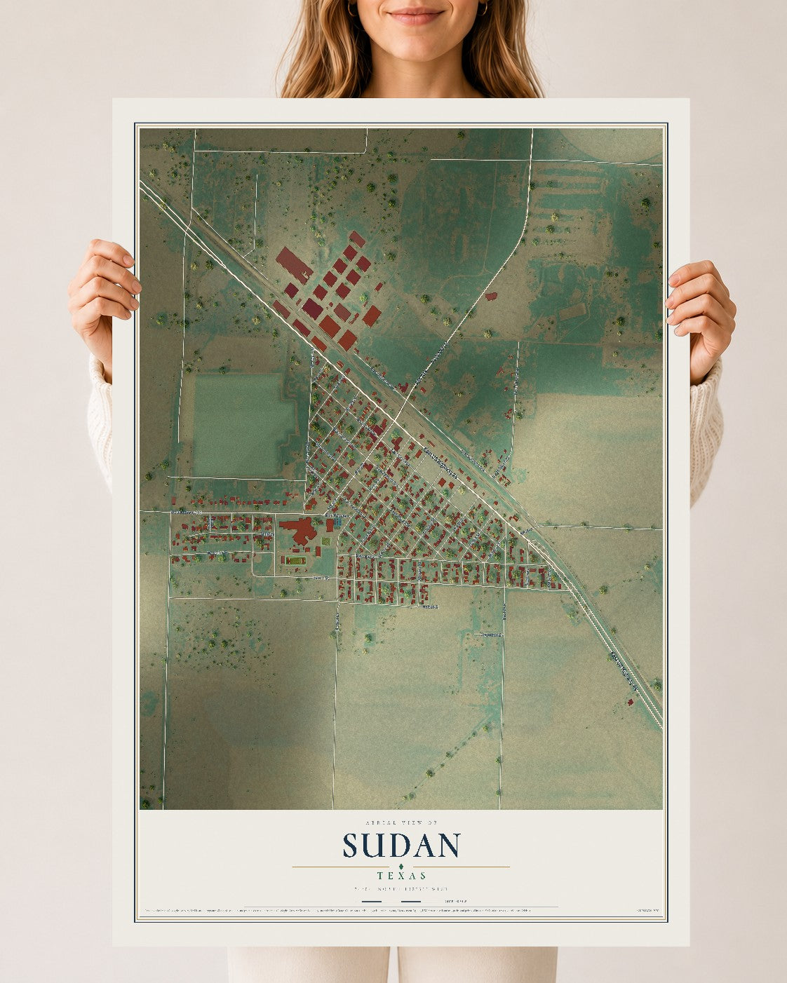 Map of Sudan, Texas, 24 x 36 inch unframed archival matte print