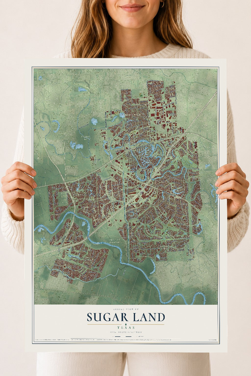 Map of Sugar Land, Texas, 18 x 24 inch unframed archival matte print