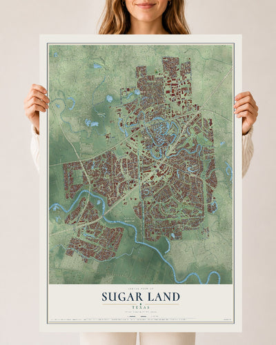 Map of Sugar Land, Texas, 24 x 36 inch unframed archival matte print