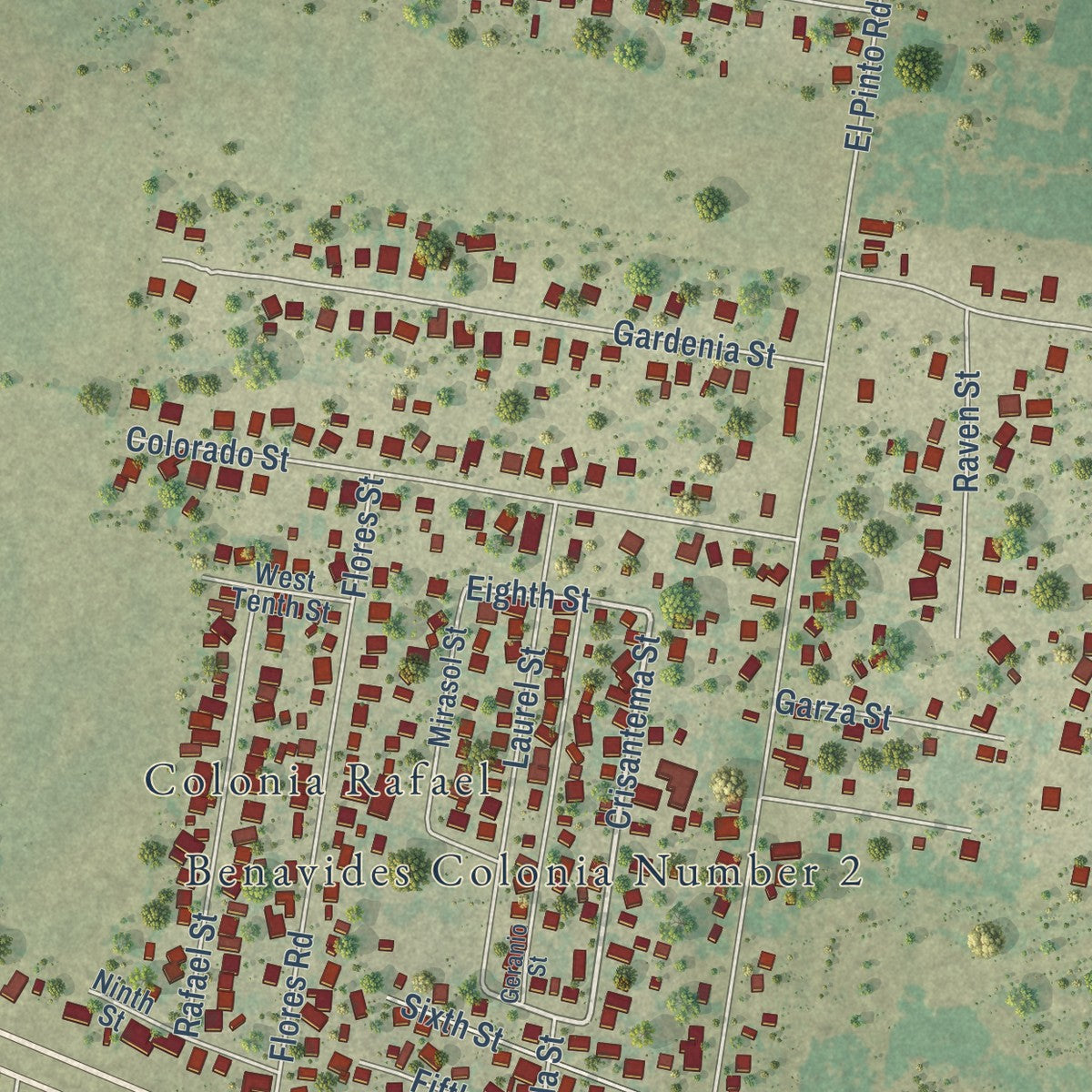 Close-up of the map of Sullivan City, Texas print showing street and building detail