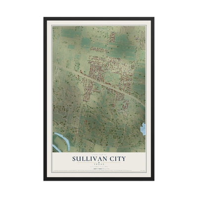 Map of Sullivan City, Texas, 12 x 18 inch print in a black wood frame