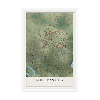 Map of Sullivan City, Texas, 12 x 18 inch print in a white wood frame