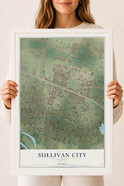 Map of Sullivan City, Texas, 18 x 24 inch print in a white wood frame