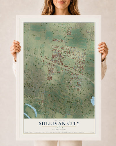Map of Sullivan City, Texas, 24 x 36 inch print in a white wood frame