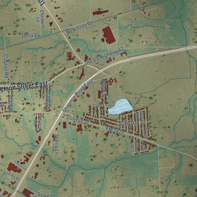 Second close-up of the map of Sulphur Springs, Texas print showing more streets and buildings