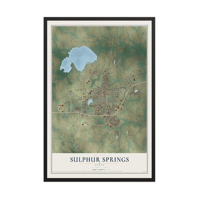 Map of Sulphur Springs, Texas, 12 x 18 inch print in a black wood frame