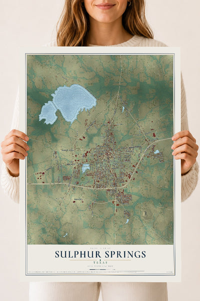 Map of Sulphur Springs, Texas, 18 x 24 inch unframed archival matte print