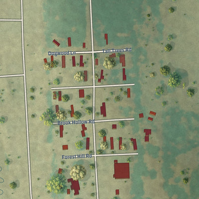 Close-up of the map of Sun Valley, Texas print showing street and building detail
