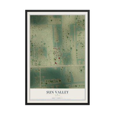 Map of Sun Valley, Texas, 12 x 18 inch print in a black wood frame
