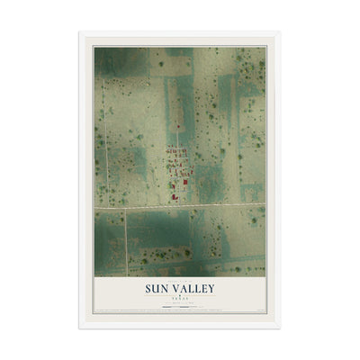 Map of Sun Valley, Texas, 12 x 18 inch print in a white wood frame