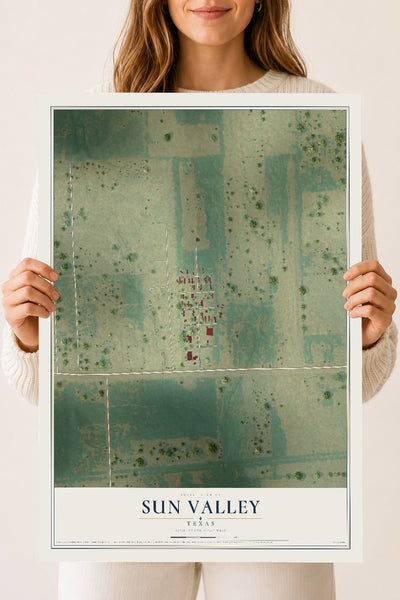 Map of Sun Valley, Texas, 18 x 24 inch unframed archival matte print
