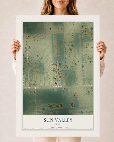 Map of Sun Valley, Texas, 24 x 36 inch print in a white wood frame