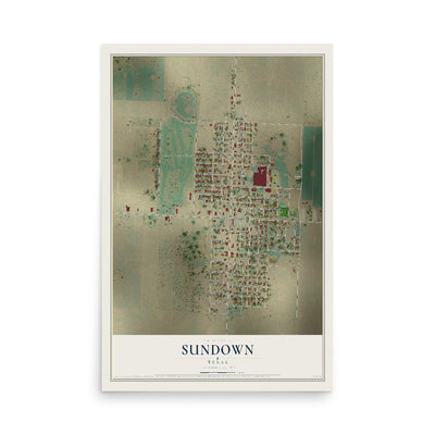 Map of Sundown, Texas, 12 x 18 inch unframed archival matte print