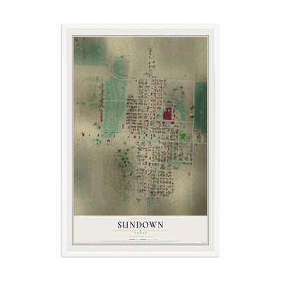 Map of Sundown, Texas, 12 x 18 inch print in a white wood frame