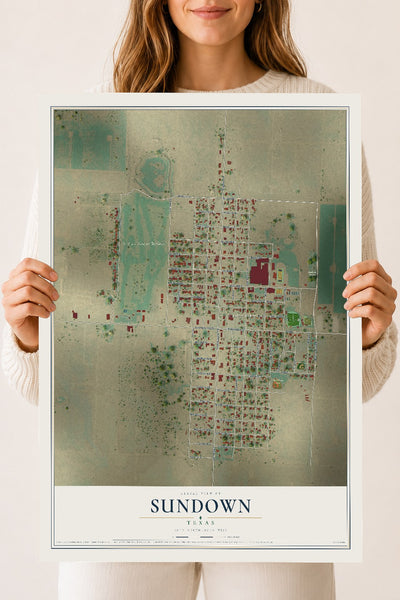 Map of Sundown, Texas, 18 x 24 inch unframed archival matte print